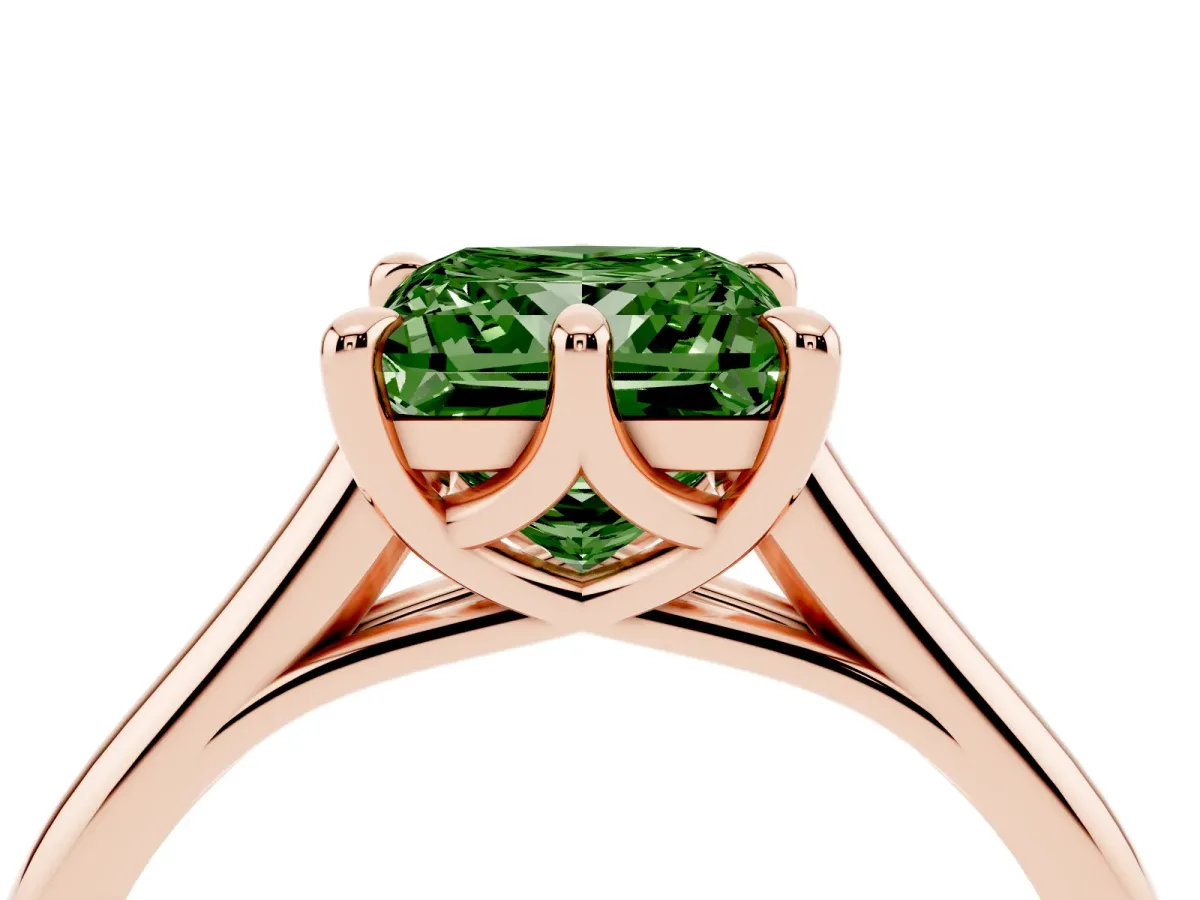 Fancy Green Princess Cut Solitaire Engagement Ring with Six-Prong Setting and Classic Band Rose gold