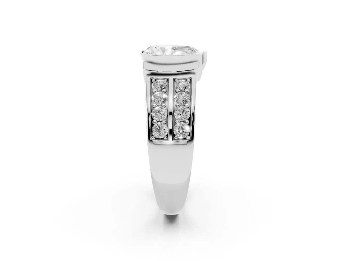 Pear Cut Brilliant Diamond Channel Set Wide Band Ring with Bezel Setting White gold