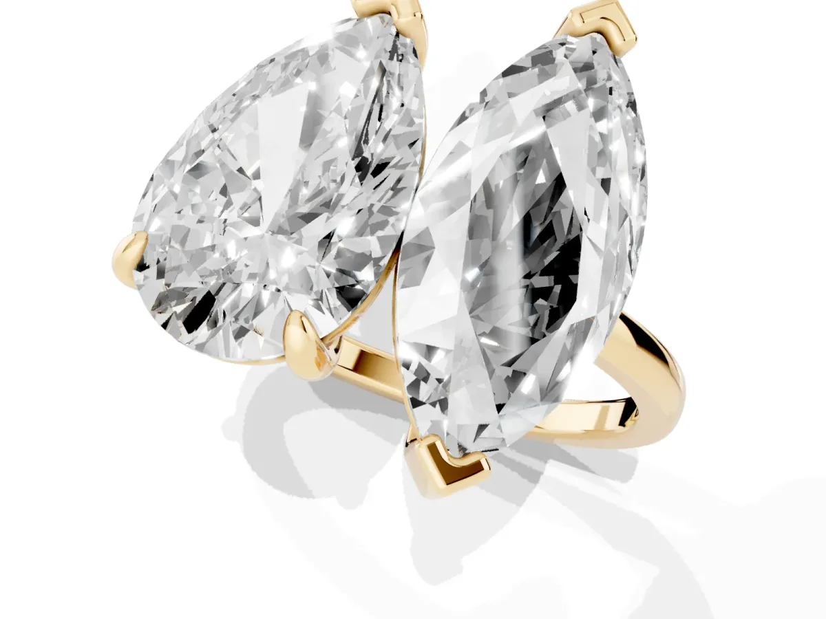 Pear and Marquise Toi Moi Ring with Prong Setting and Plain Band Yellow gold