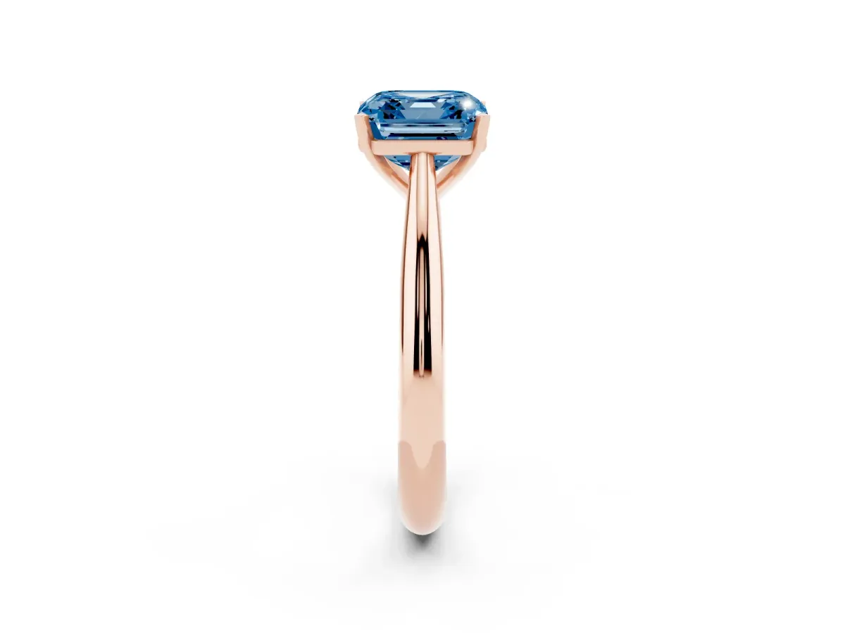 Fancy Blue Asscher Cut Diamond Solitaire Engagement Ring with Cathedral Setting and Four-Prong Mount Rose gold