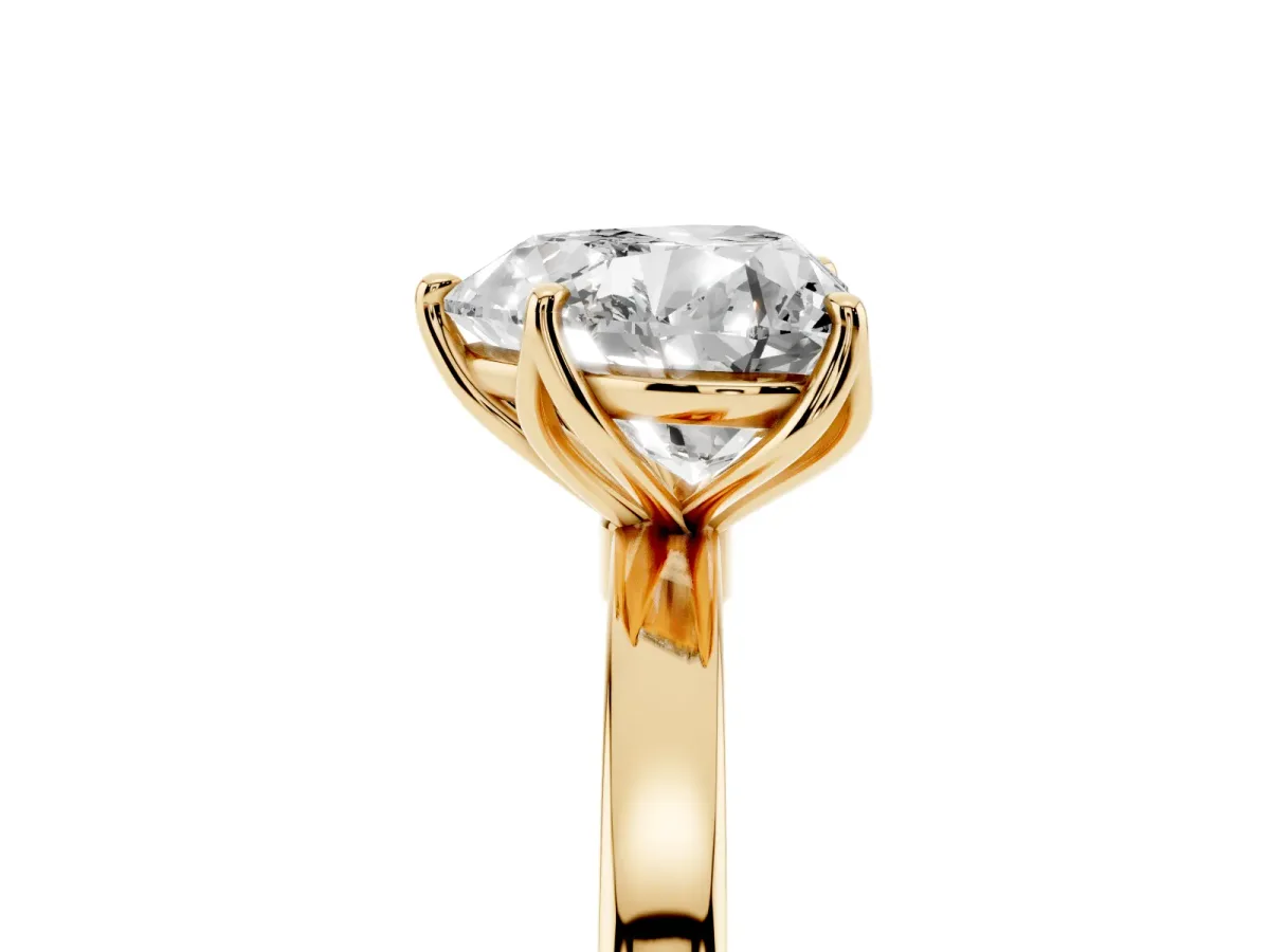 Heart Cut Diamond Solitaire Ring with Thin Band and Prong Setting Yellow gold