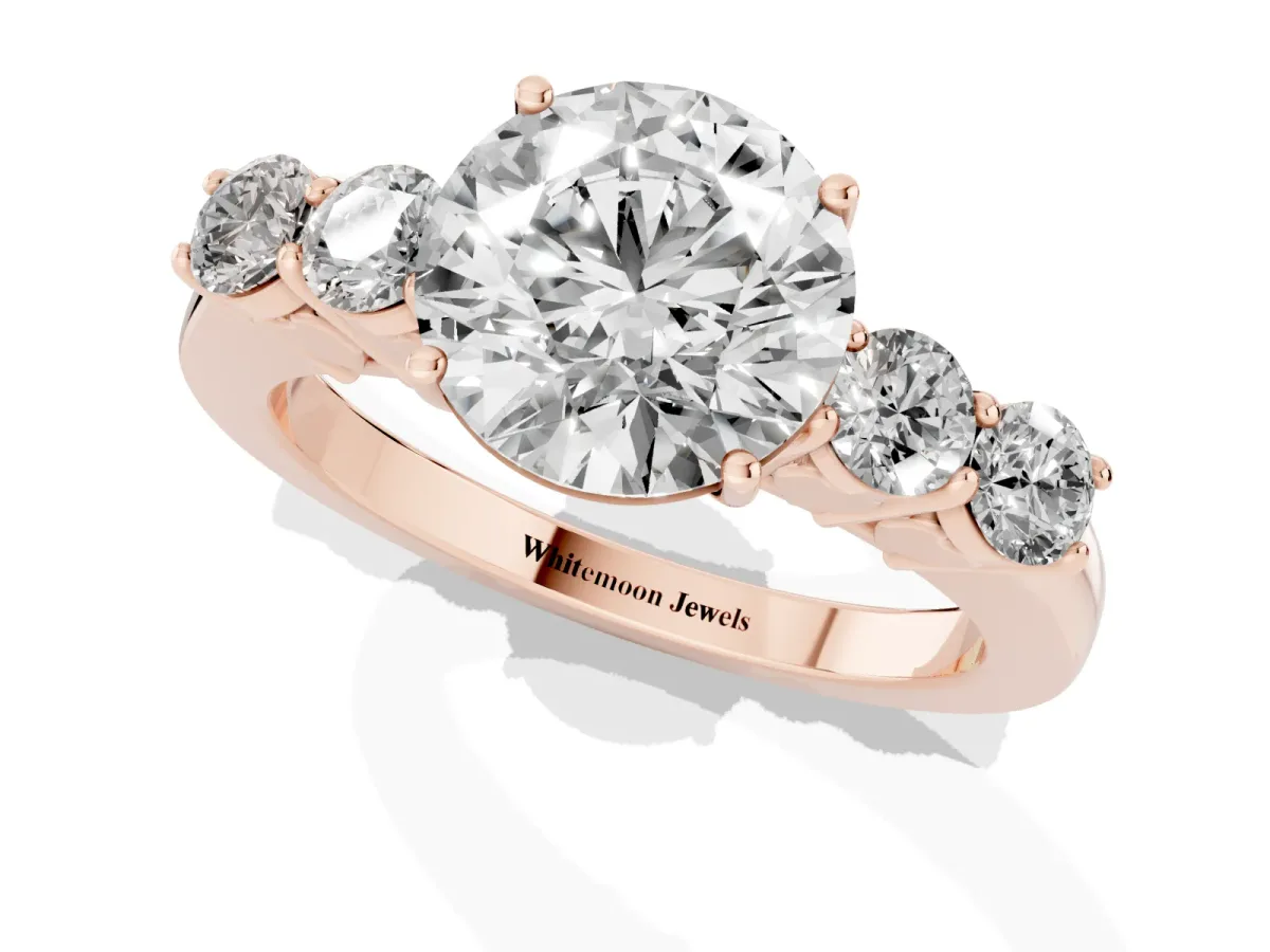 Round Cut Cut Diamond Five-Stone Prong Set White Gold Ring Rose gold