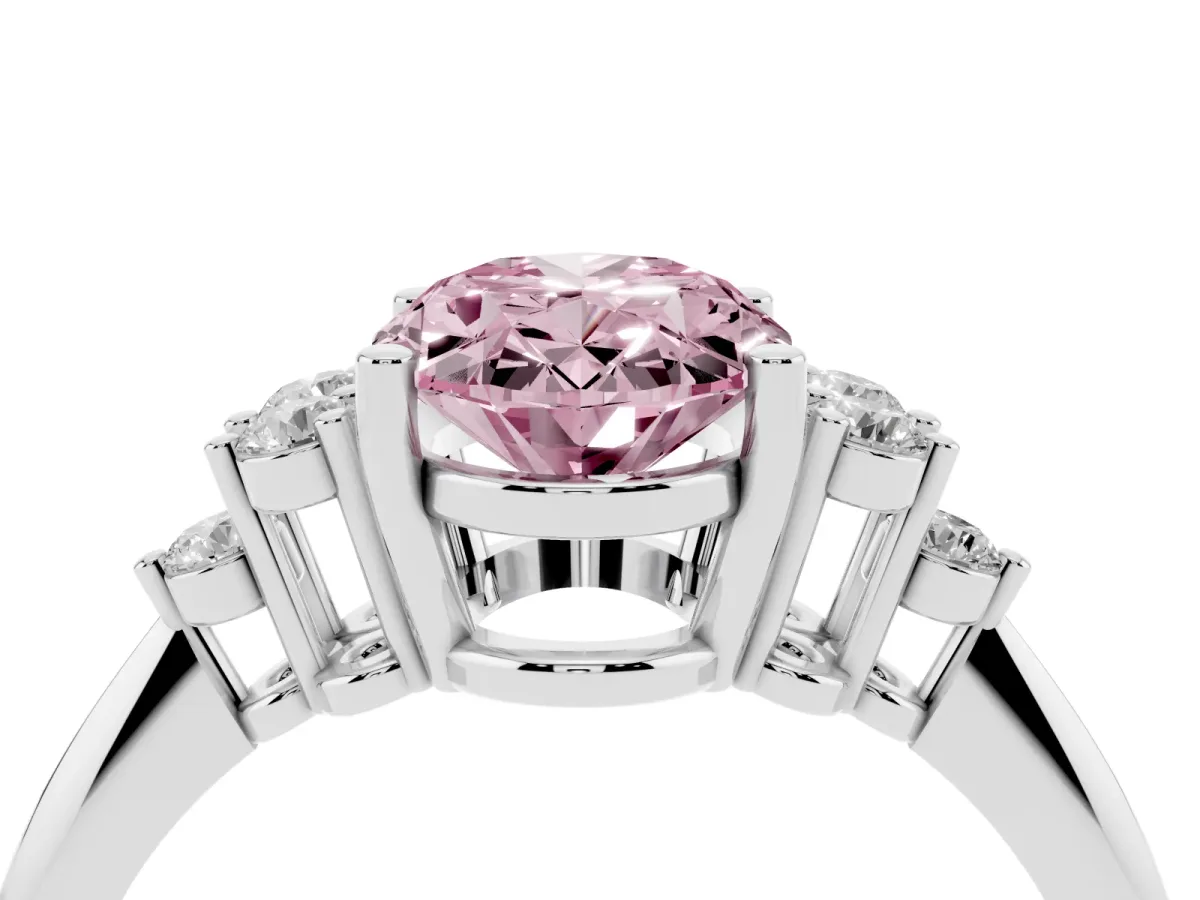 Fancy Pink Oval Cut Cut Diamond Cluster Ring with Solitaire Band and Four-Prong Setting Silver