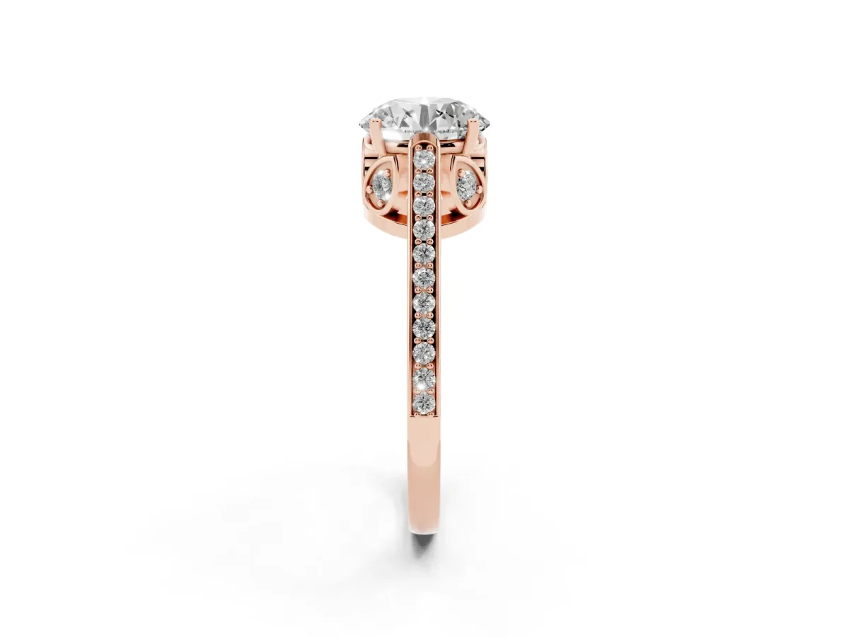 Round Cut Cut Cathedral Pave Diamond Engagement Ring with Six-Prong Setting Rose gold