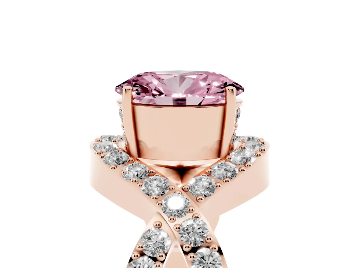 Fancy Pink Oval Cut Solitaire Twist Band Pavé Diamond Engagement Ring Rose gold