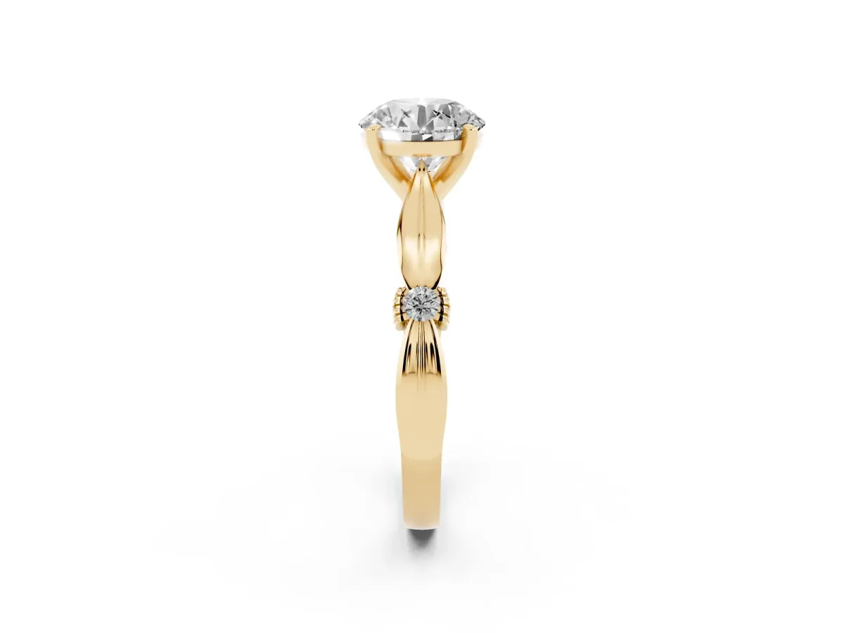 Round Cut Solitaire Diamond Twisted Band with Four-Prong Setting Yellow gold