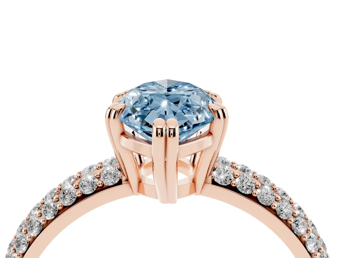 Fancy Blue Marquise Cut Diamond Solitaire Ring with Multi-Row Round Pavé Band and Prong Setting Rose gold