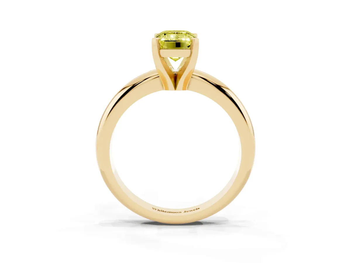 Fancy Yellow Emerald Cut Diamond Solitaire Engagement Ring with Round Band and Four-Prong Setting Yellow gold