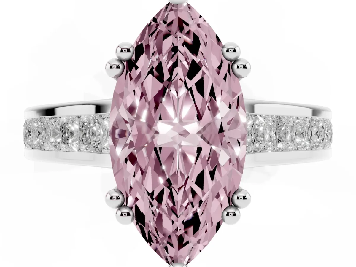 Fancy Pink Marquise Cut Cut Channel Set Solitaire Engagement Ring with Prong Setting Silver
