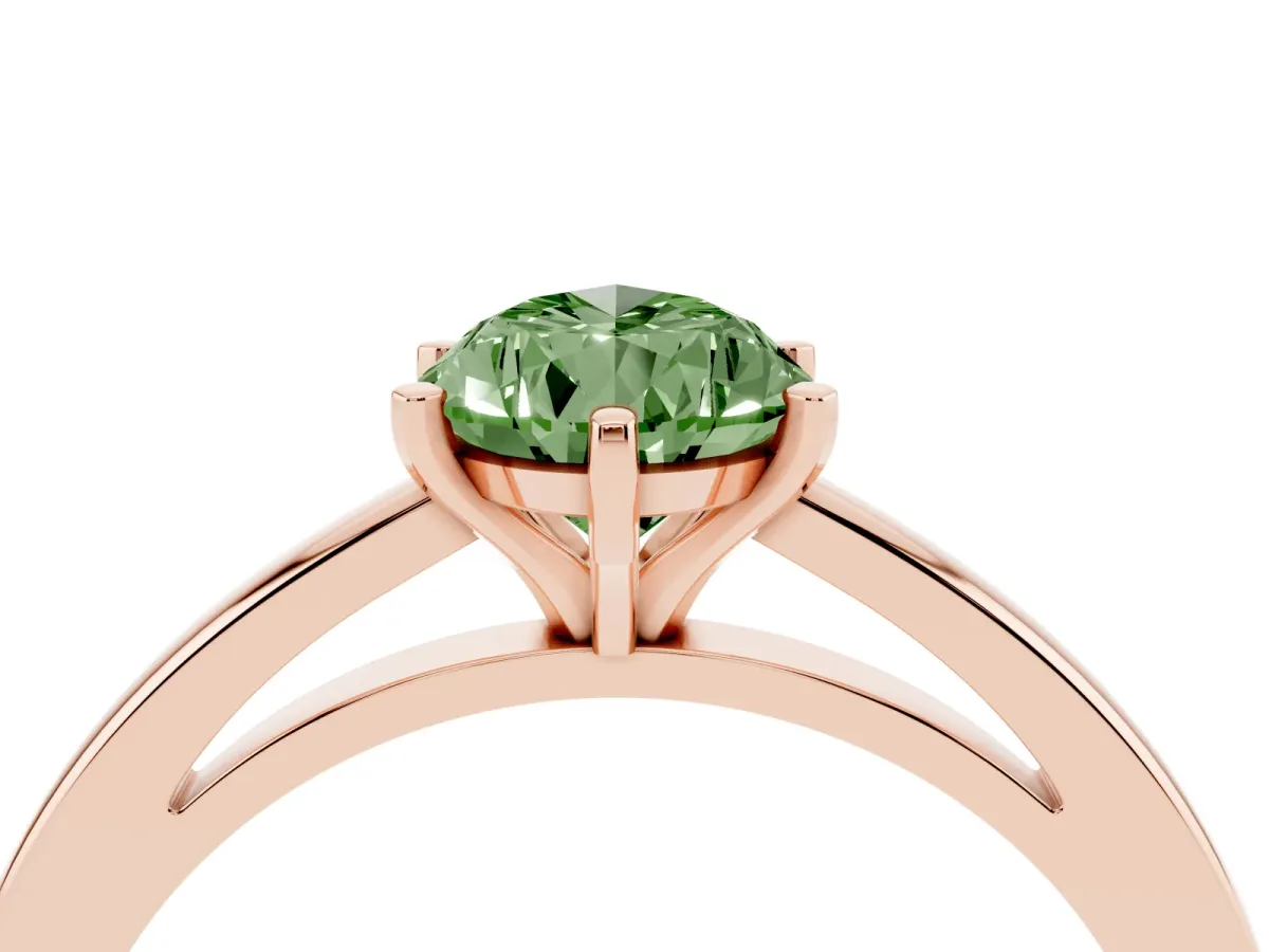 Fancy Green Pear Cut Solitaire Diamond Engagement Ring with Four-Prong Setting on a Classic Band Rose gold