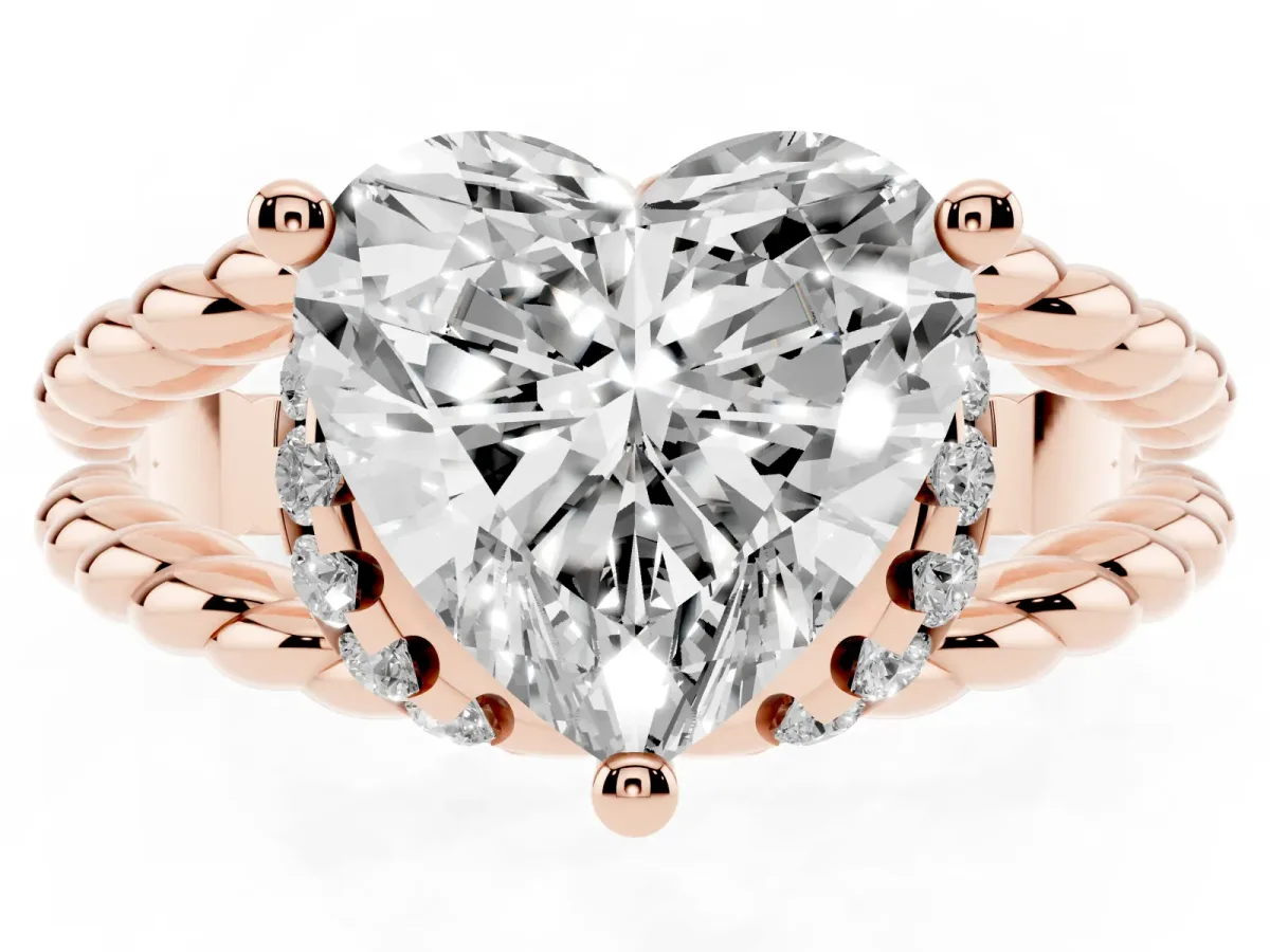 Heart Cut Halo Twisted Band Four-Prong Ring Rose gold