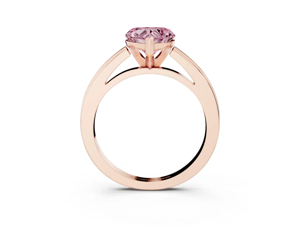 Fancy Pink Heart Cut Solitaire Diamond Ring with Four-Prong Setting and Classic Band Rose gold