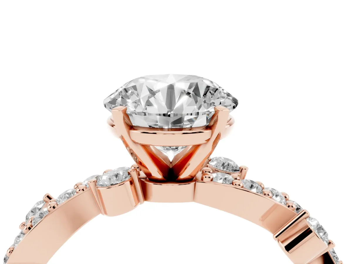 Round Cut Cut Solitaire Diamond Twisted Band with Pave Setting Rose gold