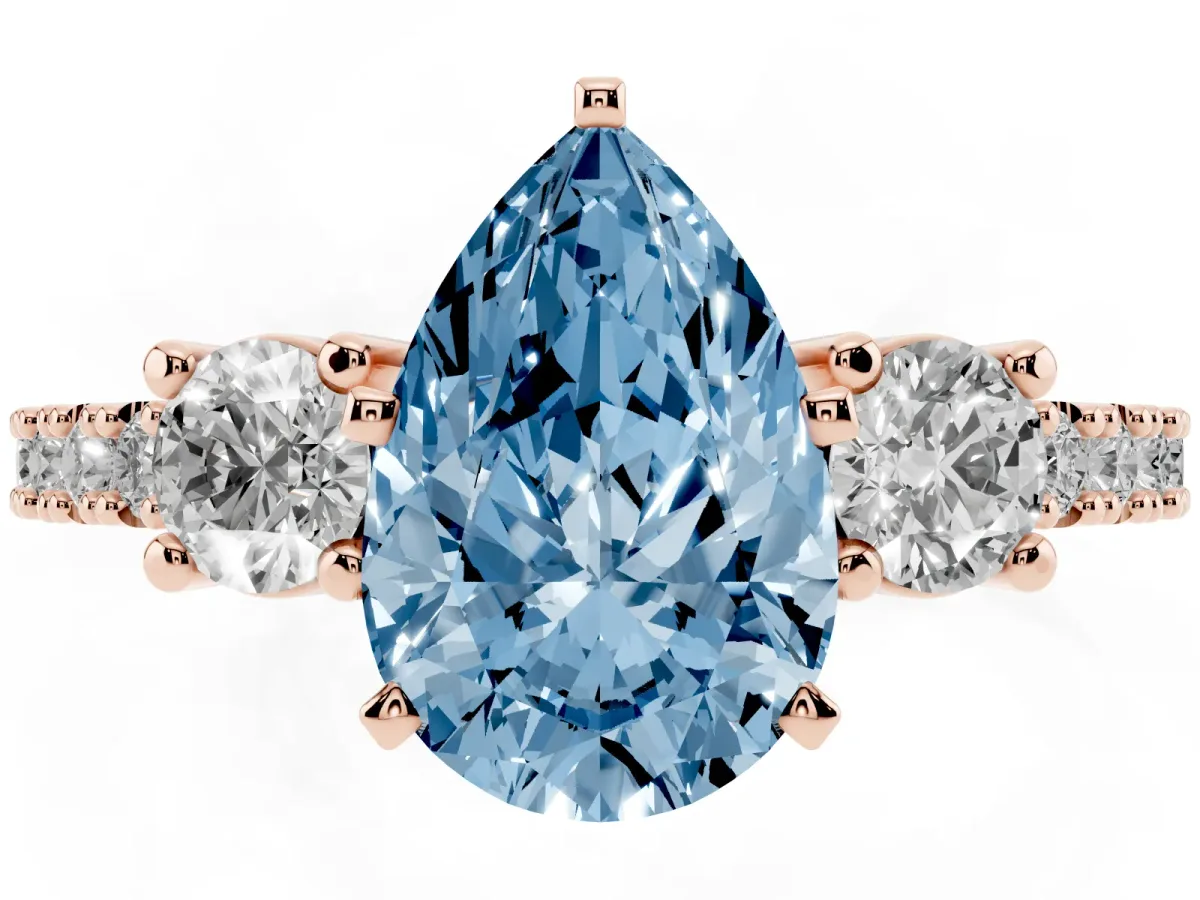 Fancy Blue Pear Cut Three-Stone Diamond Pavé Band with Prong Setting Rose gold