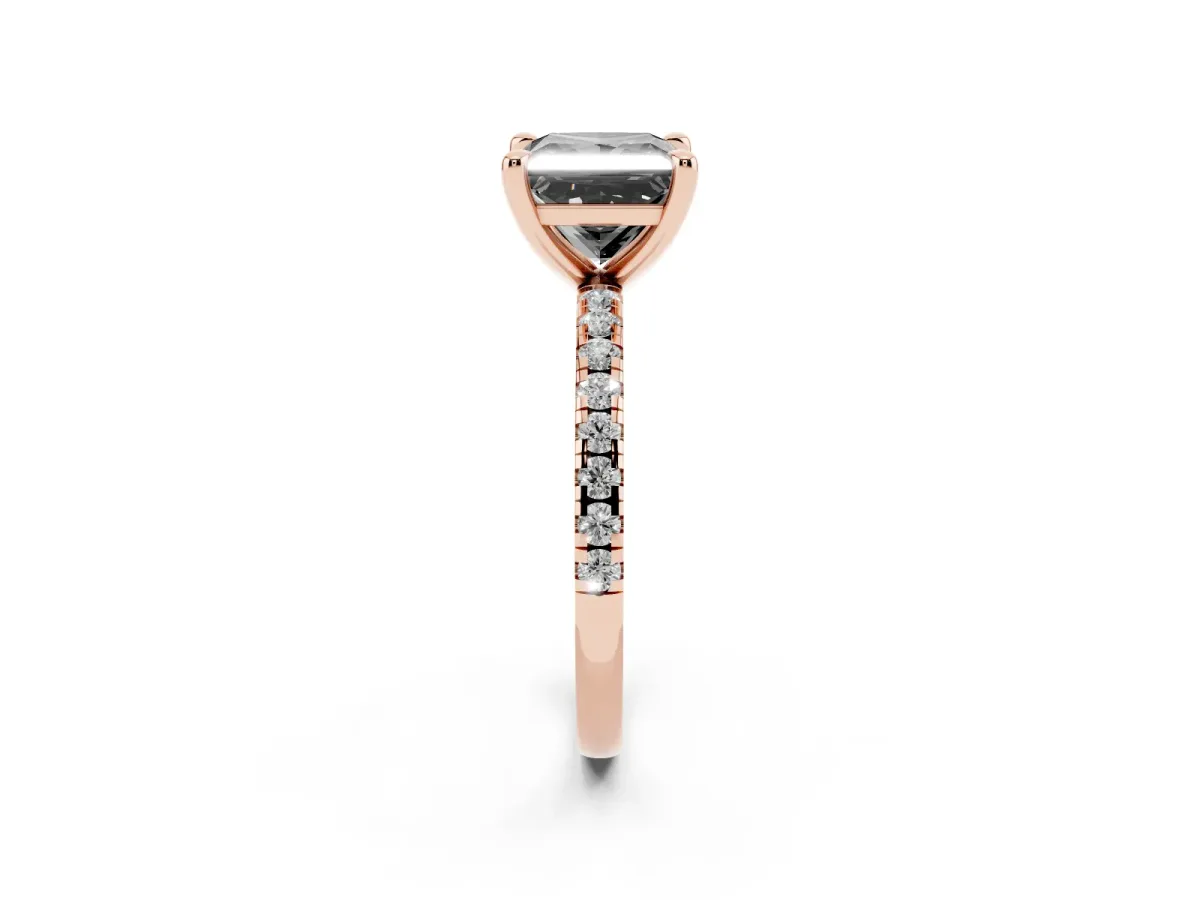 Fancy Black Princess Cut Diamond Brilliant Solitaire Ring with Pavé Band and Four-Prong Setting Rose gold