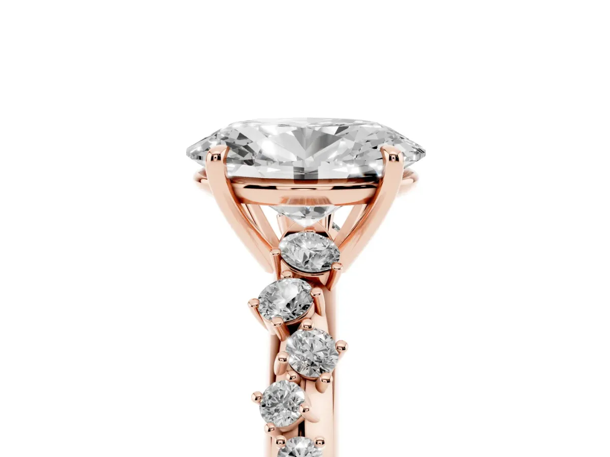 Oval Cut Diamond Cluster Side Stone Solitaire Ring with Prong Setting Rose gold
