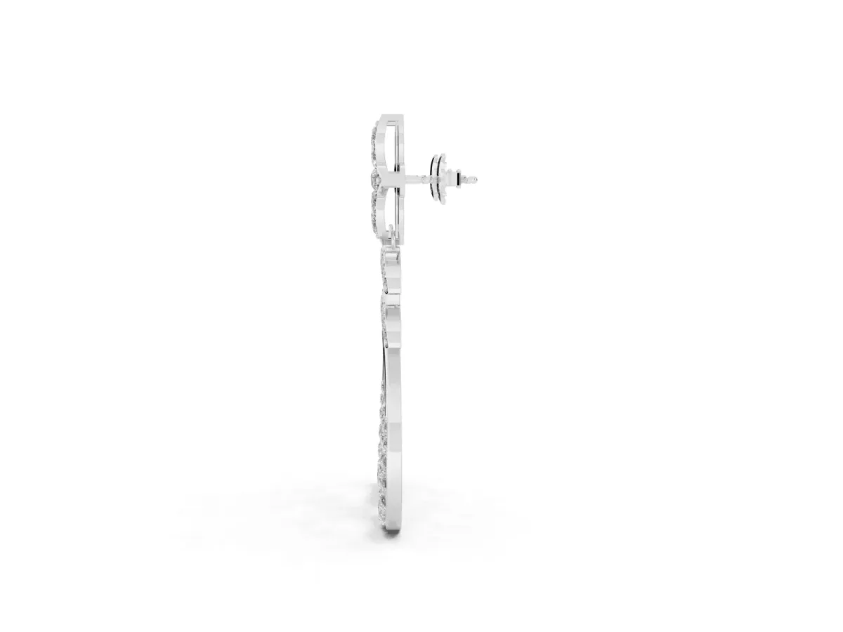 Marquise and Round Diamond Sparkling Dewdrop Drop Earrings White gold