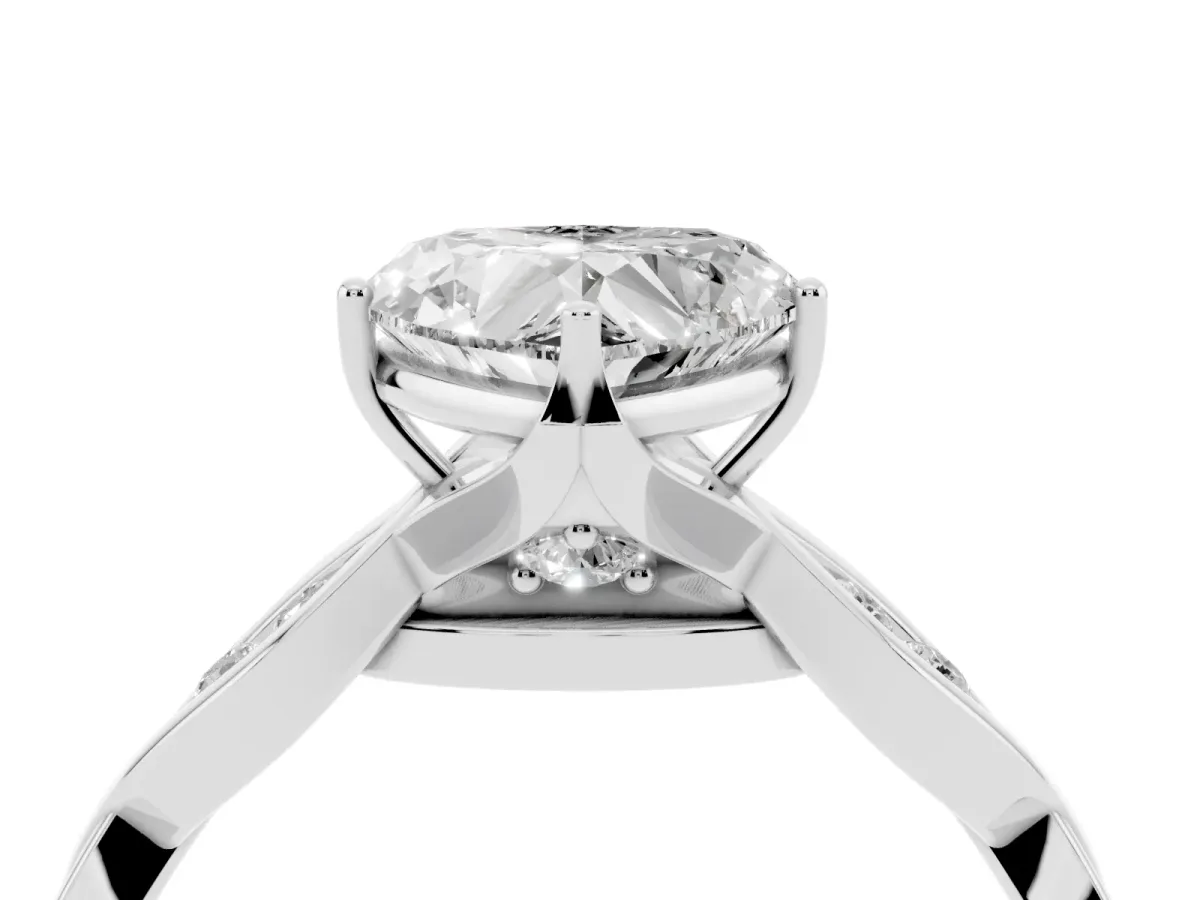 Heart Cut Solitaire Twist Band with Leaf Prong Setting Silver