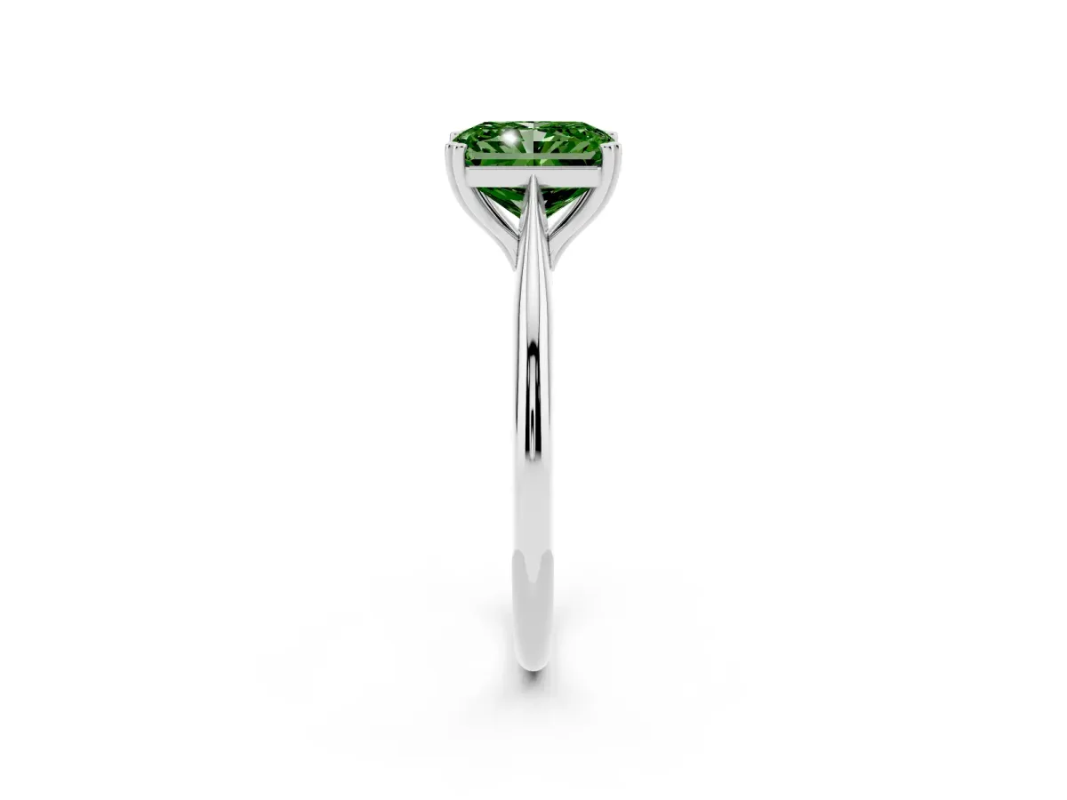 Fancy Green Radiant Cut Solitaire Diamond Ring with Six-Prong Setting and Classic Band White gold