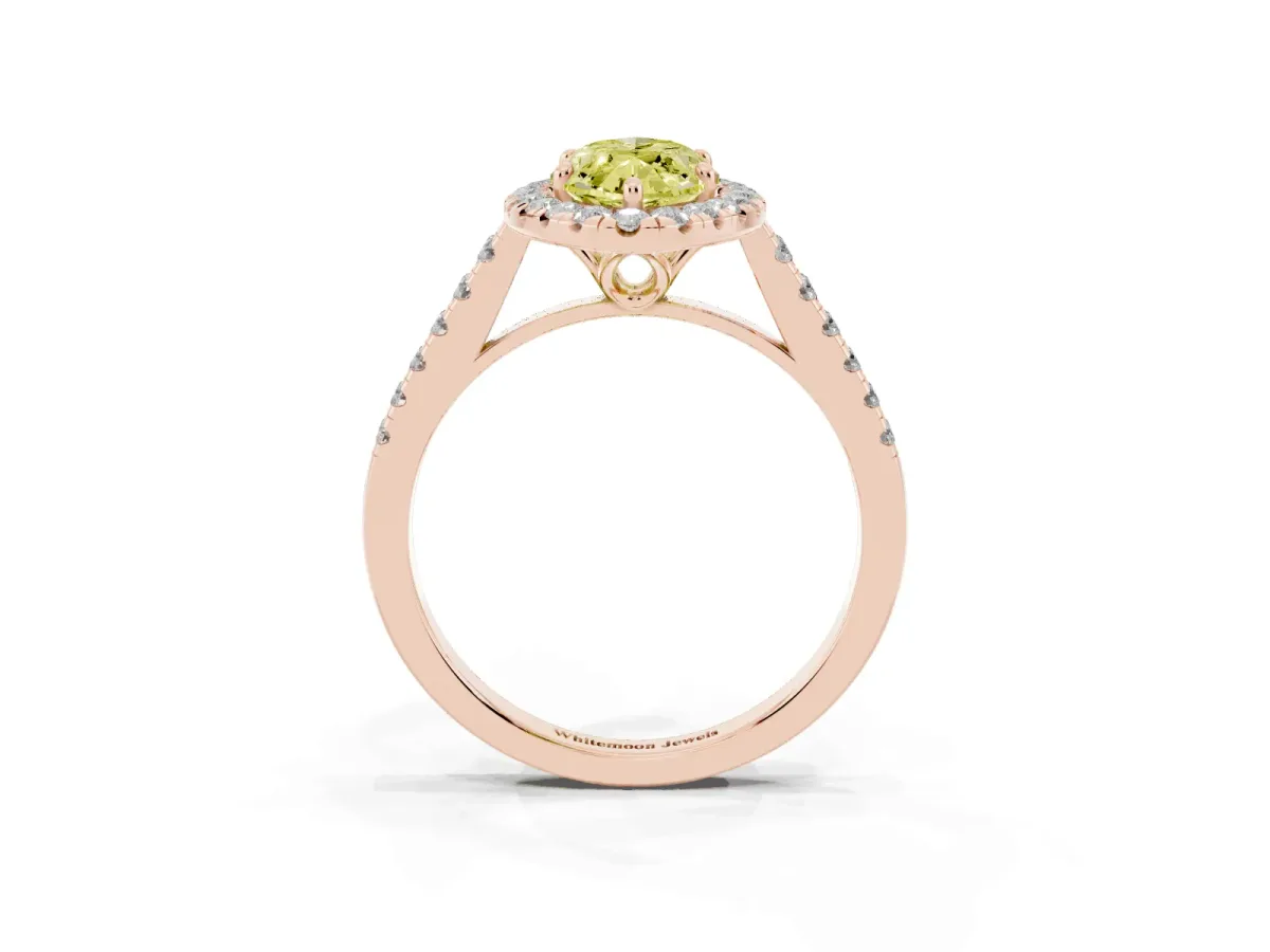 Fancy Yellow Marquise Cut Halo Pavé Diamond Engagement Ring with Four-Prong Setting Rose gold