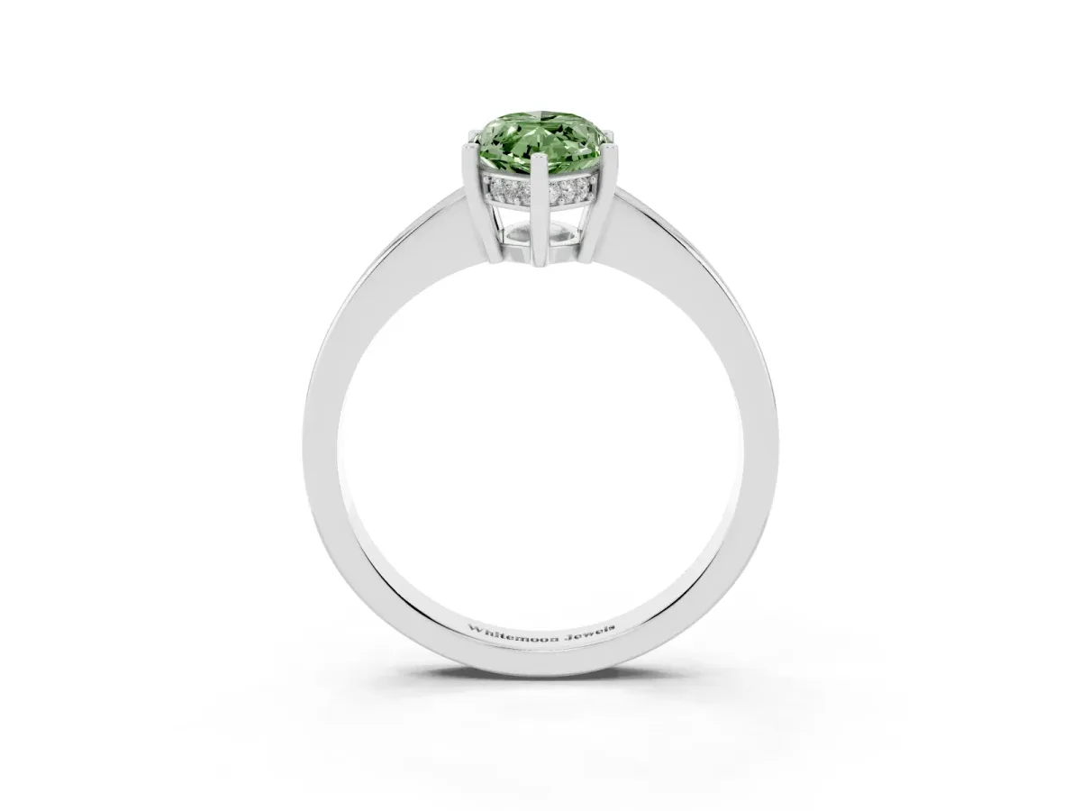Fancy Green Marquise Cut Solitaire Pavé Band Prong Setting Ring Platinum