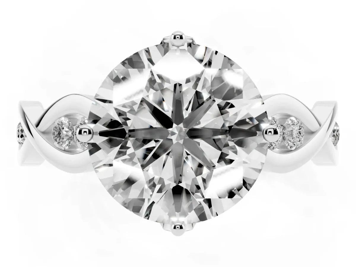 Round Cut Solitaire Twist Band with Leaf Prong Setting Silver