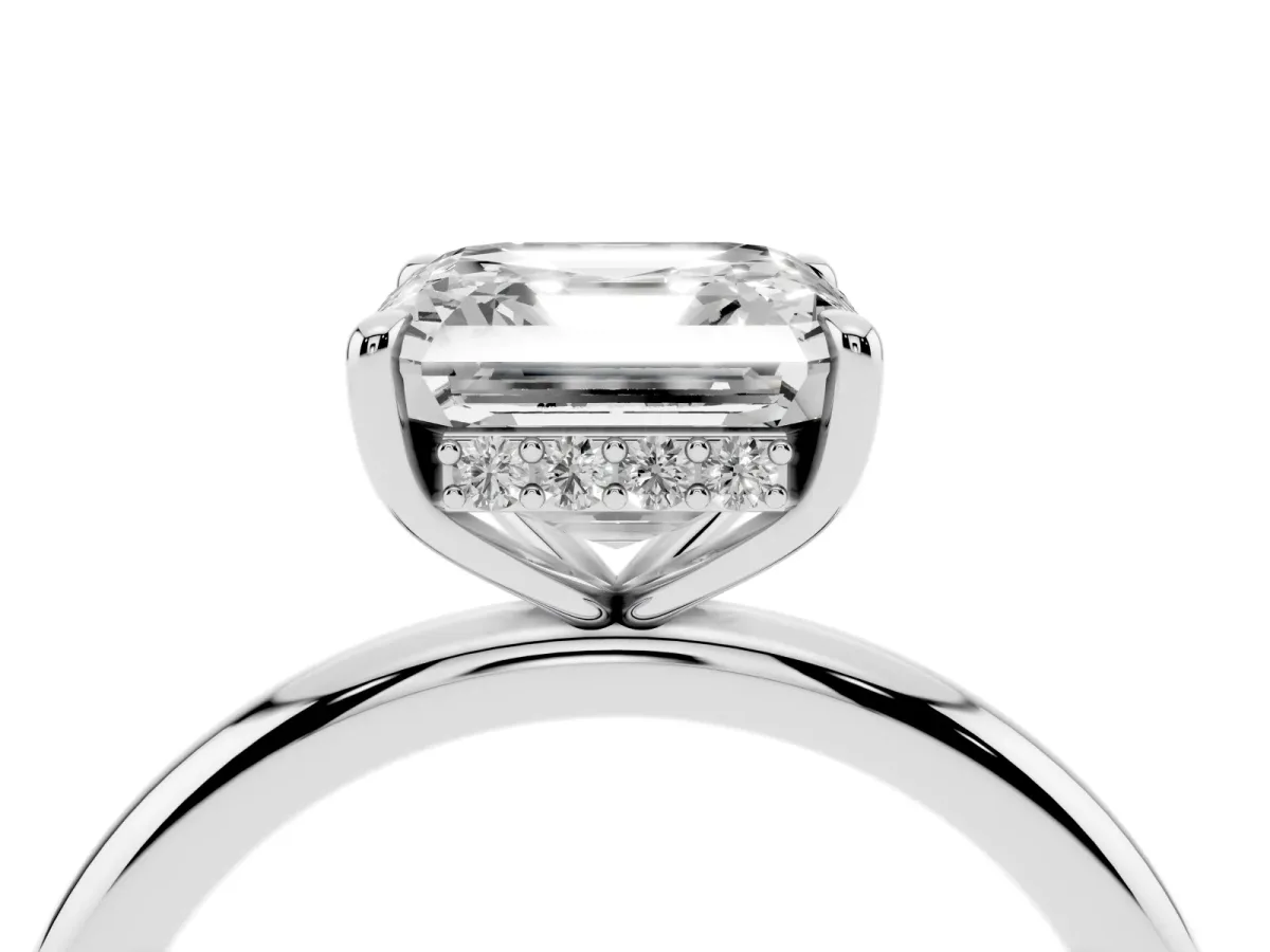 Asscher Cut Diamond Solitaire Ring with Thin Band and Four-Prong Setting Silver