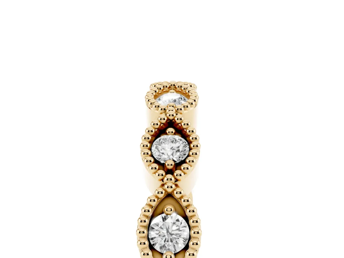 Milgrain Marquise Diamond Half Eternity Band with Bezel Setting Yellow gold