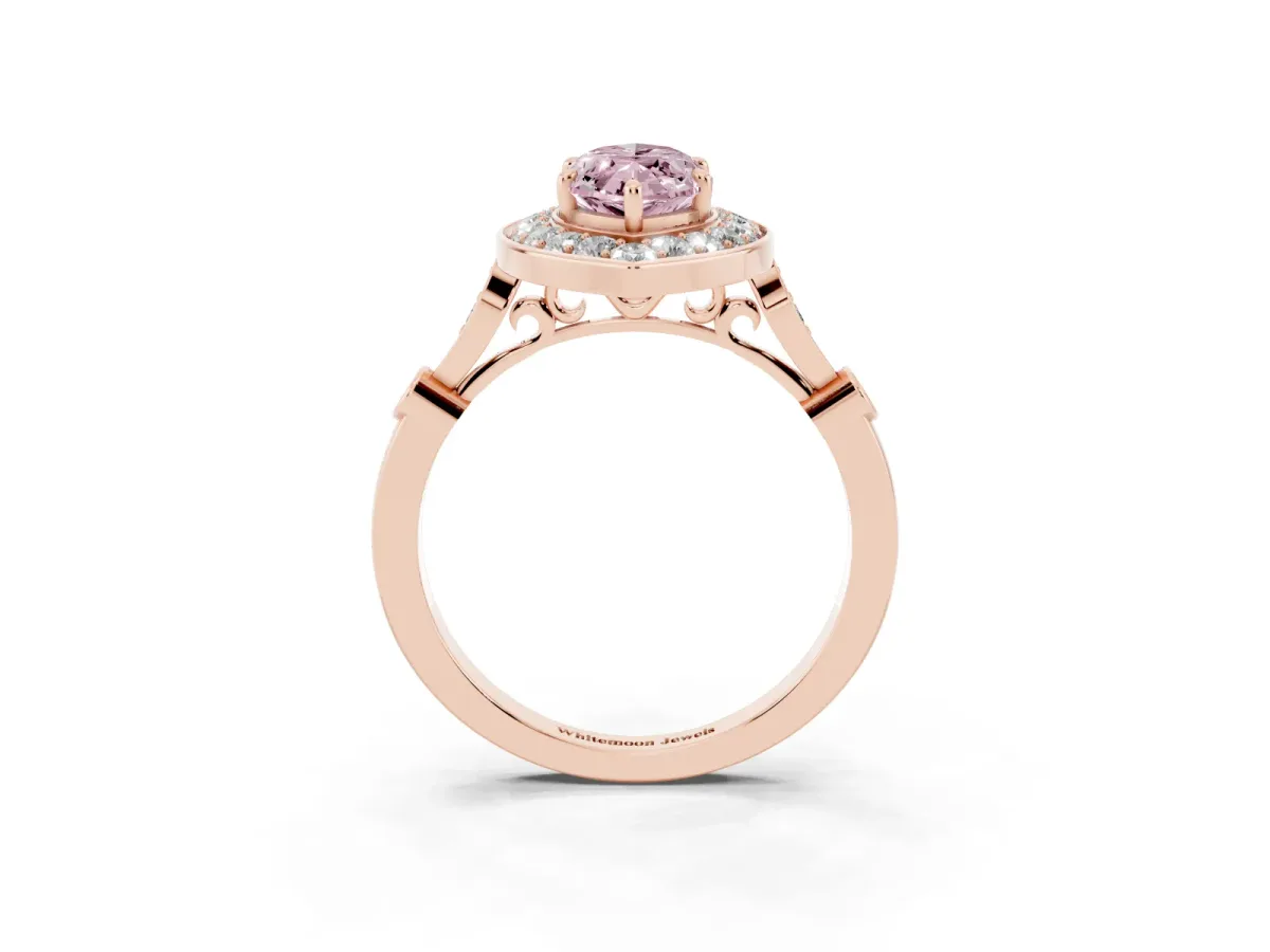 Fancy Pink Marquise Cut Halo Diamond Engagement Ring with Twisted Band and Four-Prong Setting Rose gold