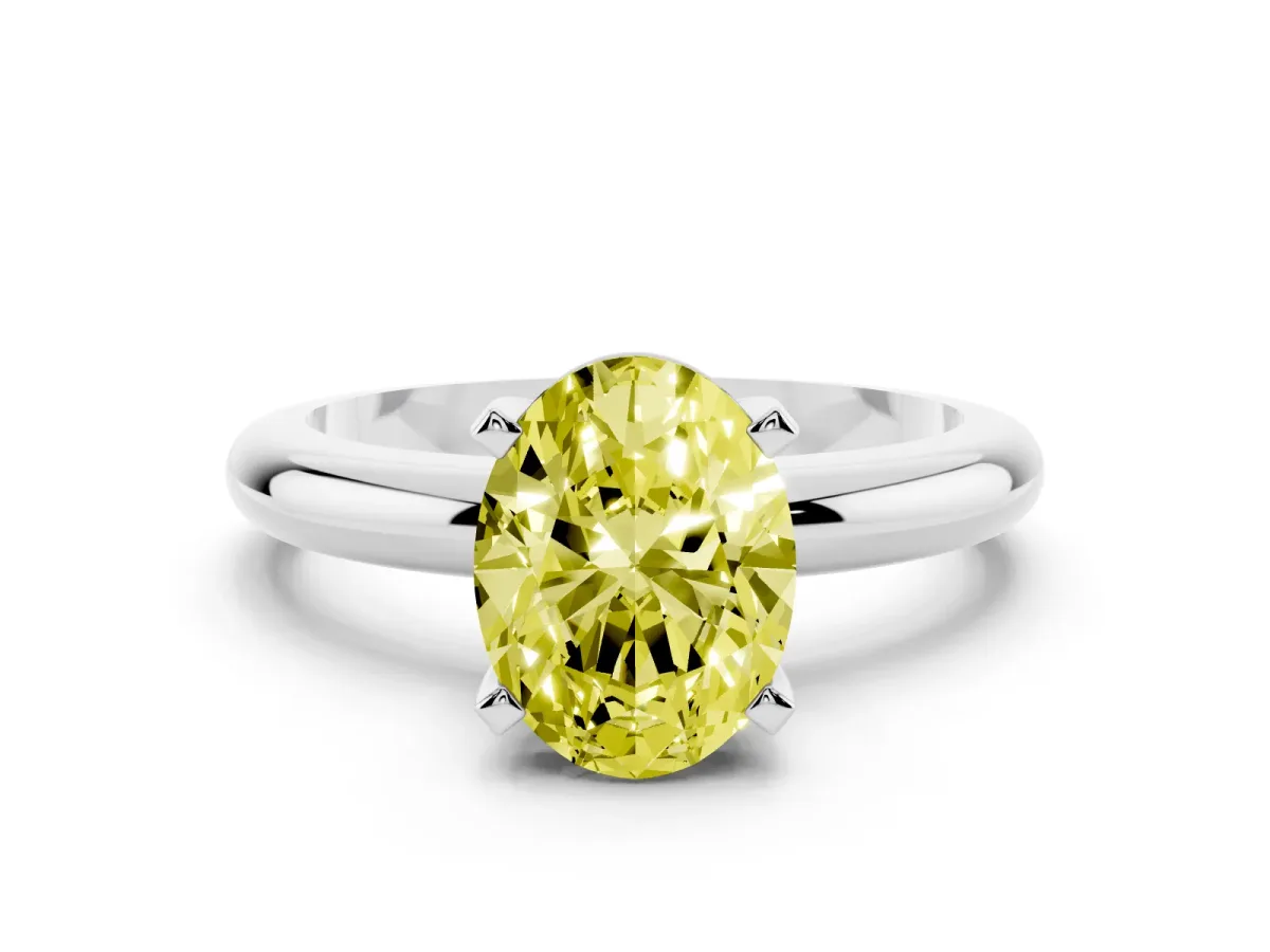 Fancy Yellow Oval Cut Diamond Solitaire Engagement Ring with Round Band and Four-Prong Setting Platinum
