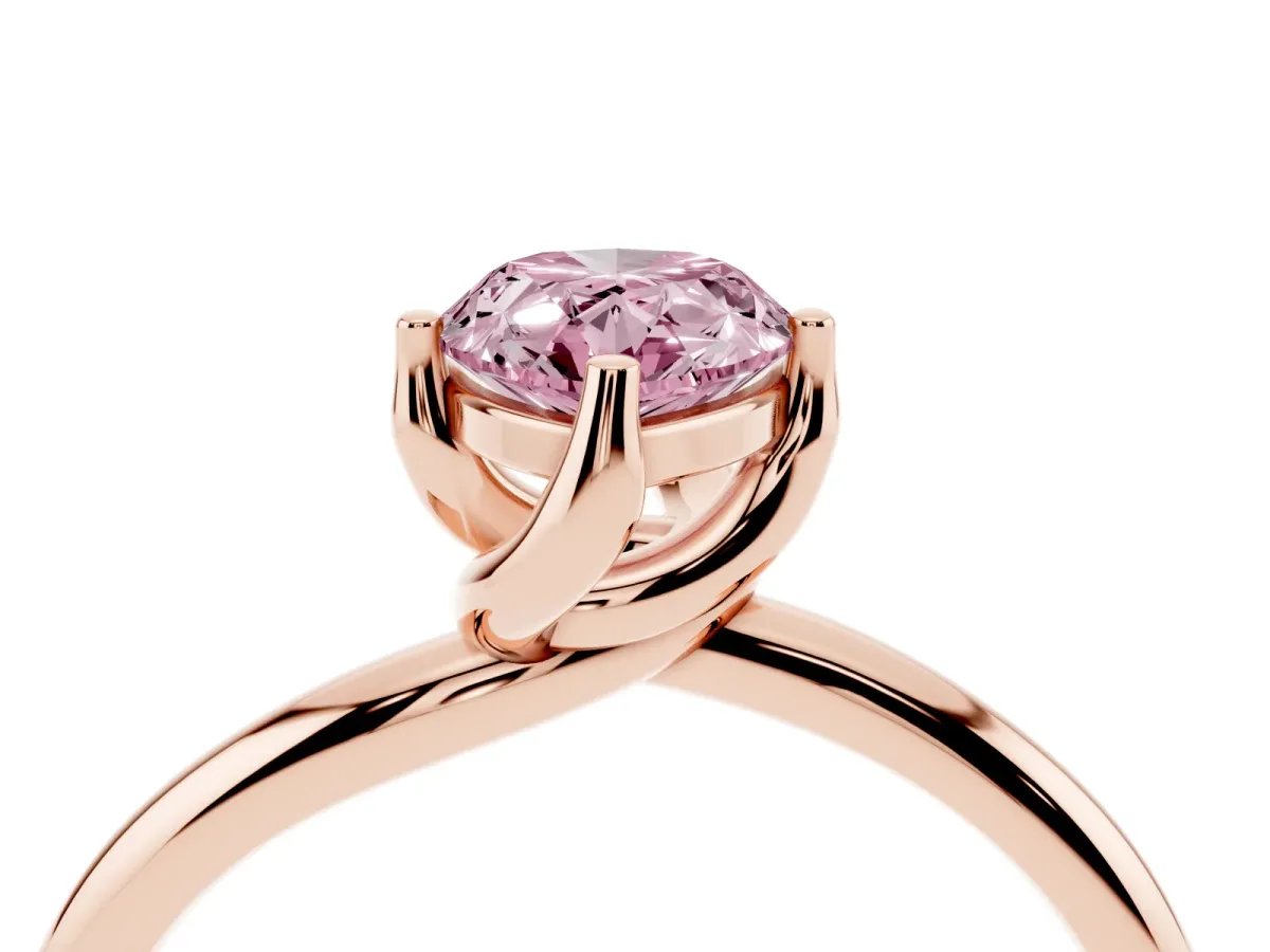 Fancy Pink Pear Cut Diamond Solitaire Engagement Ring with Four-Prong Setting and Classic Band Rose gold