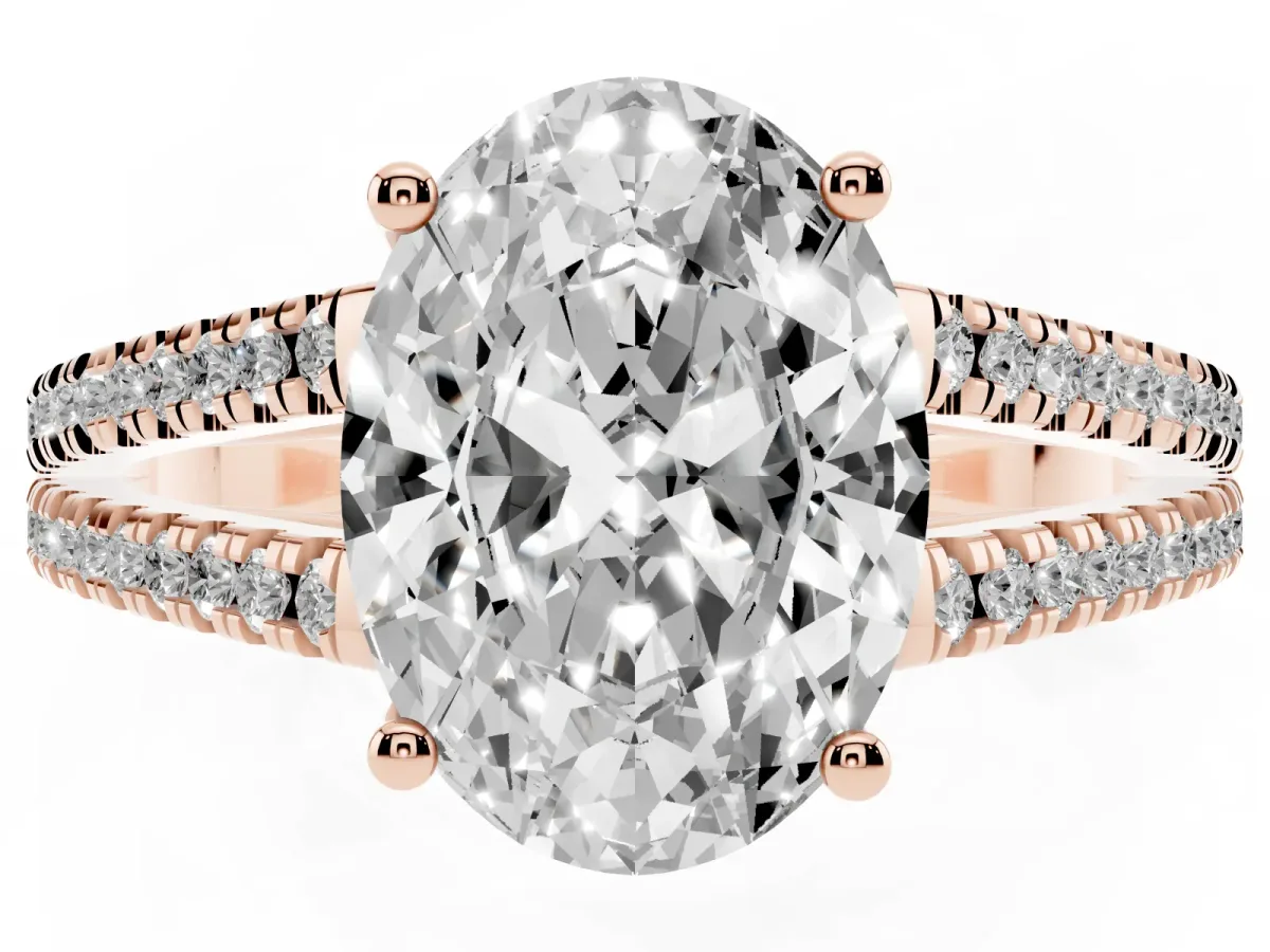 Oval Cut Diamond Solitaire Engagement Ring with Split Shank Pavé Band Rose gold