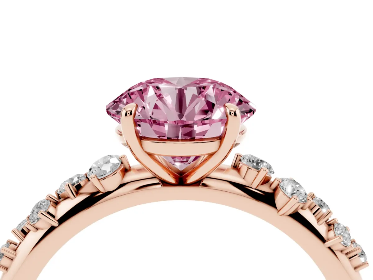 Fancy Pink Round Cut Diamond Cluster Prong-Set Solitaire Ring Rose gold