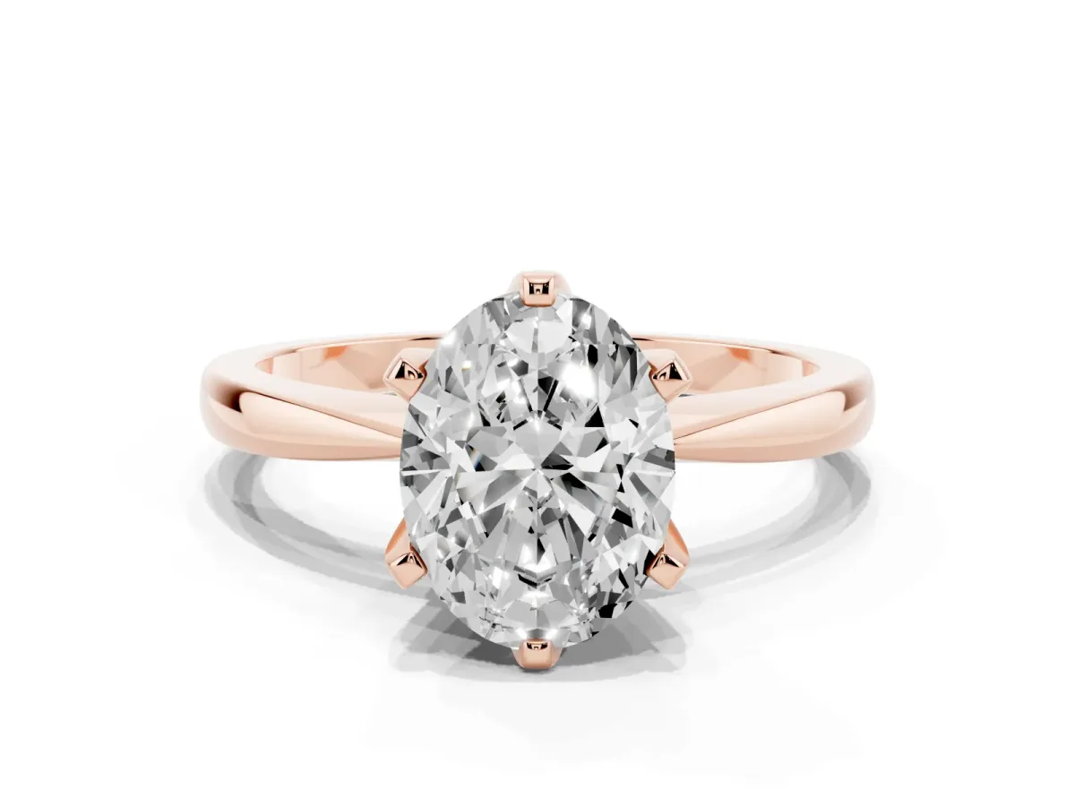 Oval Cut Solitaire Engagement Ring with Six-Prong Setting and Tapered Band Rose gold