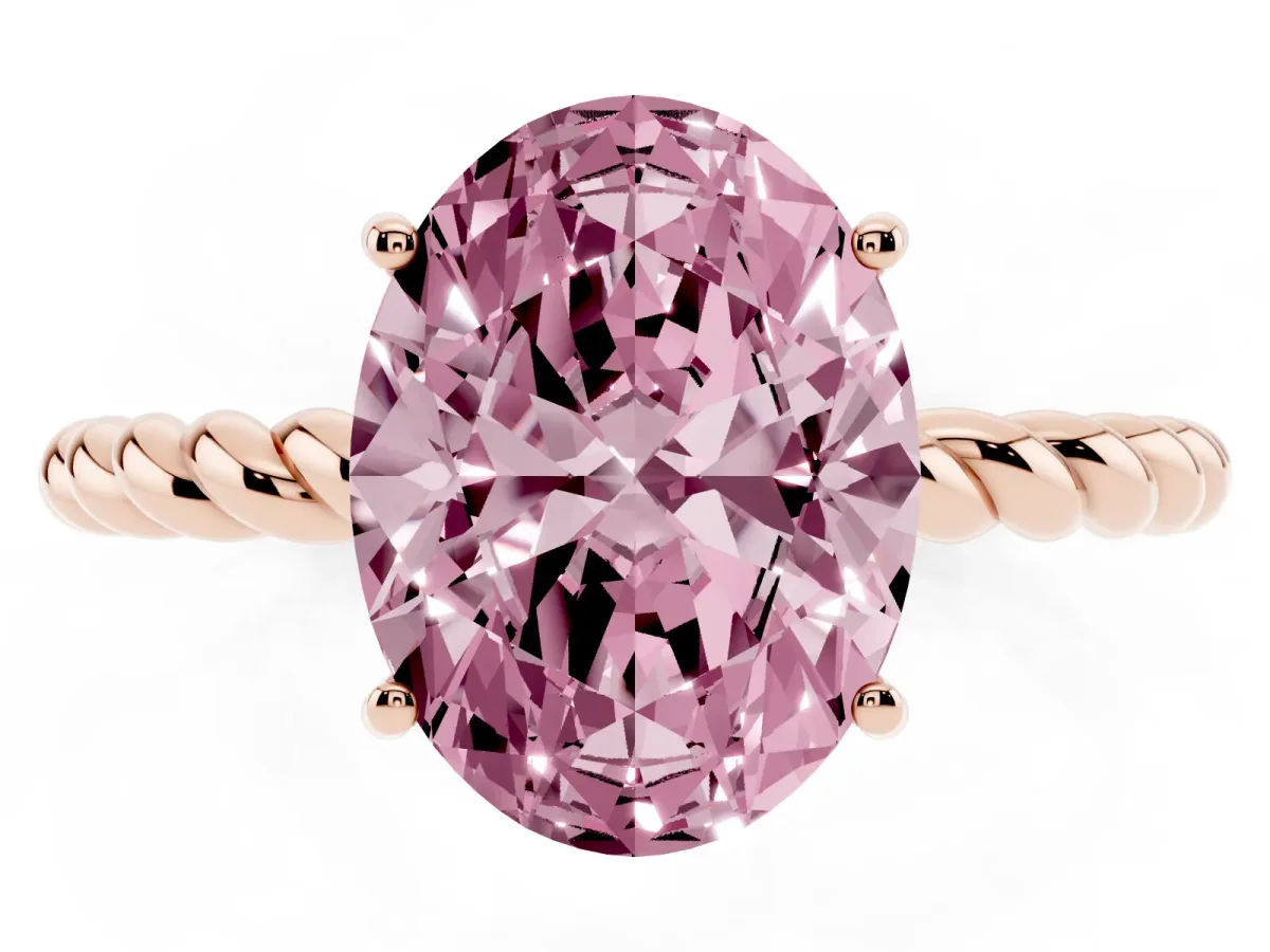 Fancy Pink Oval Cut Solitaire Twisted Band 4-Prong Ring Rose gold