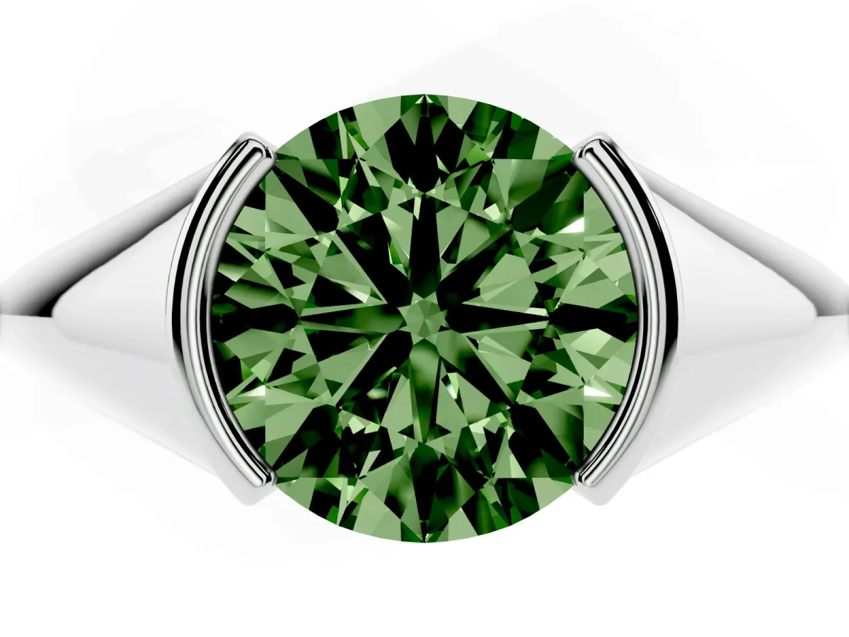 Fancy Green Round Cut Solitaire Tension Set Diamond Ring White gold