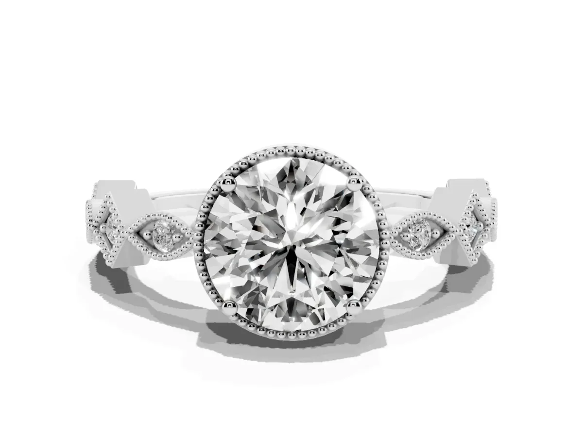 Round Cut Milgrain Marquise Diamond Twist Band Ring Platinum