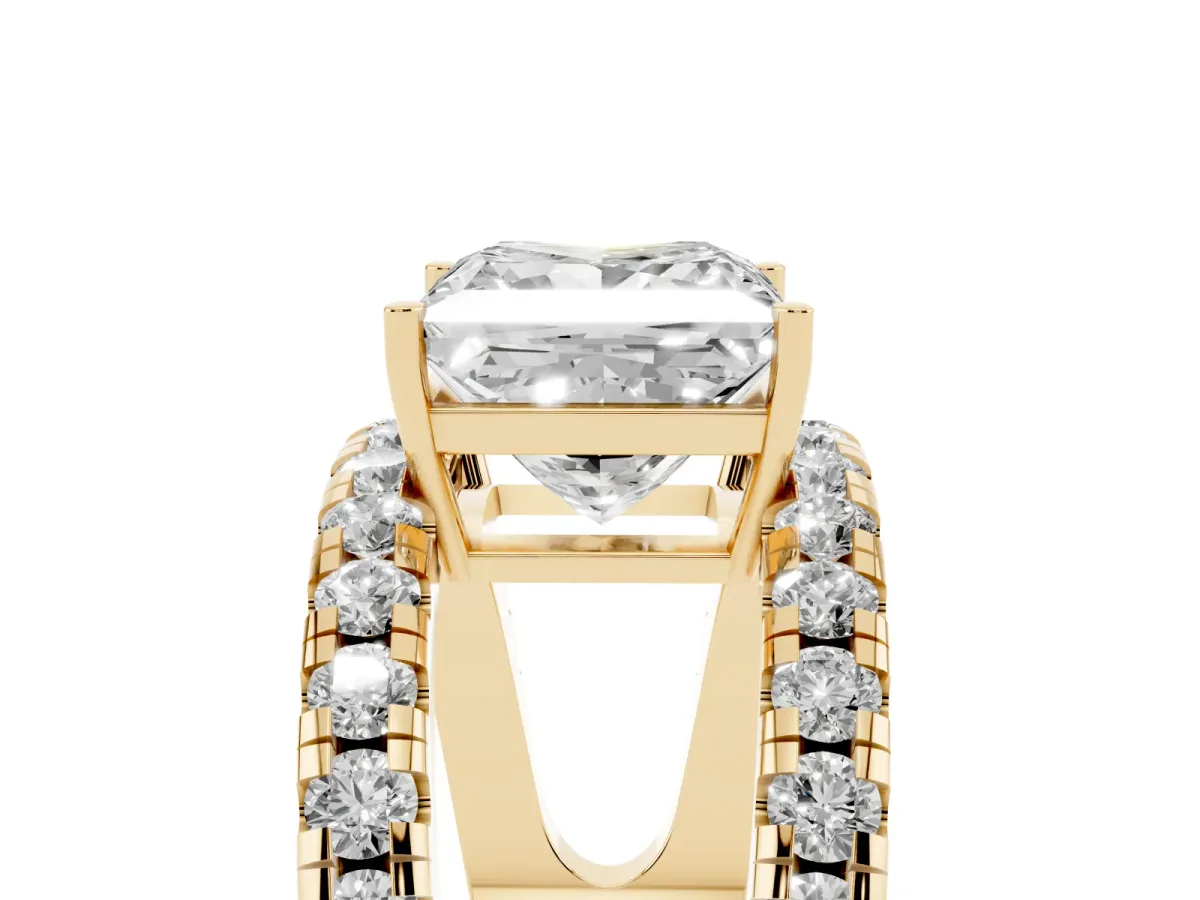 Princess Cut Solitaire Split Shank Pave Diamond Ring Yellow gold