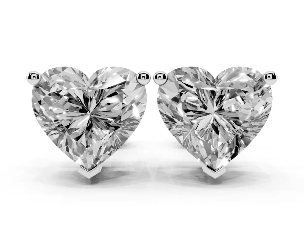 Heart Cut Diamond Stud Earrings Platinum