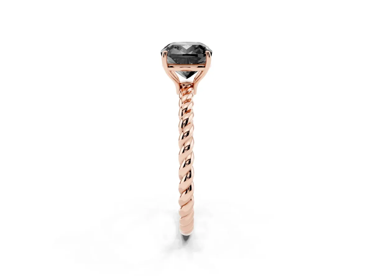 Fancy Black Cushion Cut Solitaire Twisted Band 4-Prong Ring Rose gold