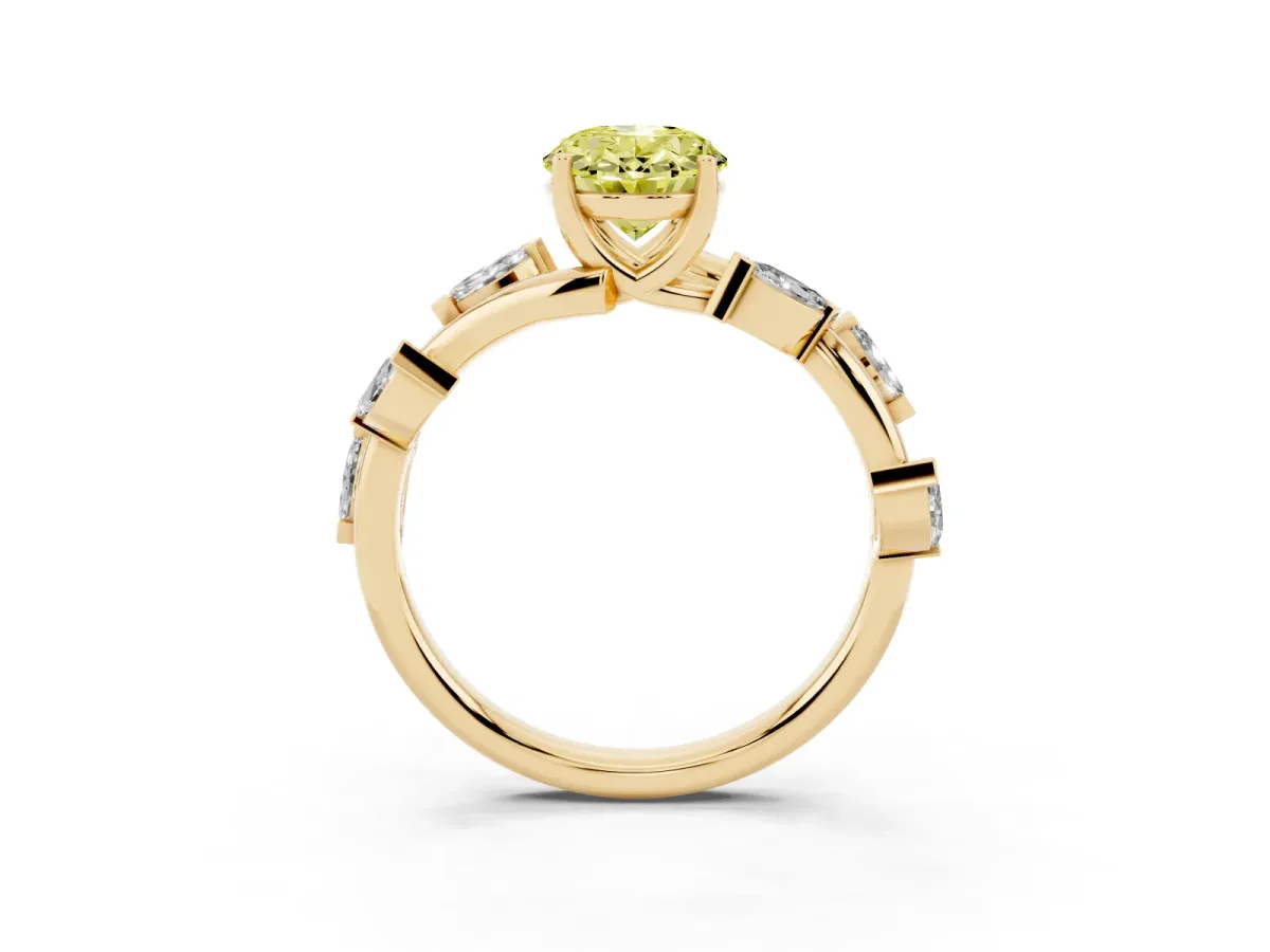 Fancy Yellow Oval Cut Solitaire Twisted Band Marquise Accent Prong Setting Ring Yellow gold