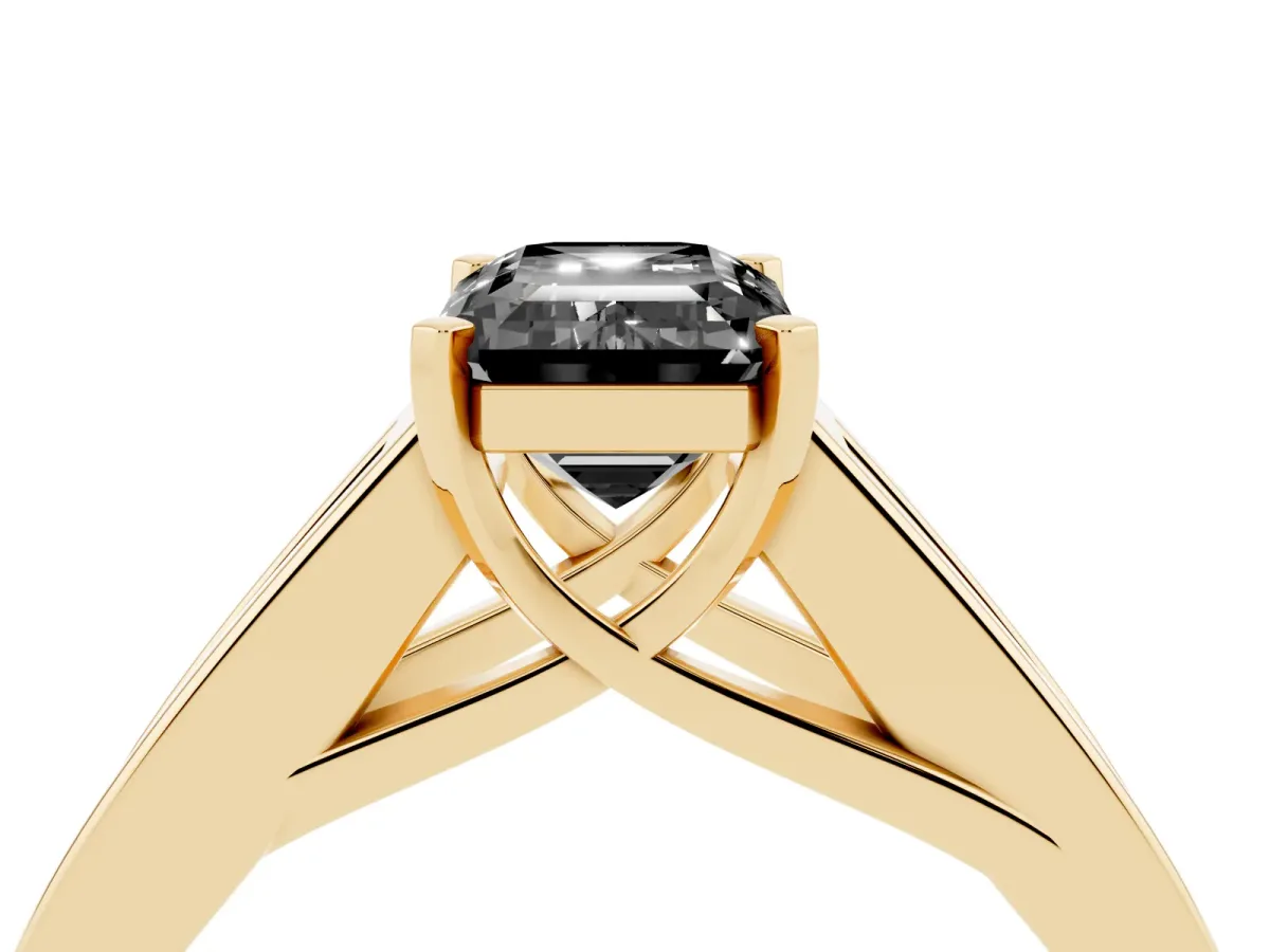 Fancy Black Emerald Cut Cut Channel Set Solitaire Ring with Four-Prong Setting Yellow gold