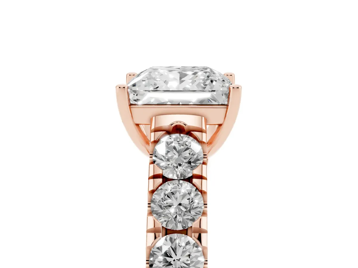 Princess Cut Cut Diamond Solitaire Ring with Micro Pave Band and Prong Setting Rose gold