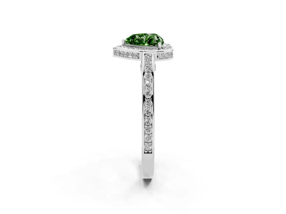 Fancy Green Heart Cut Cut Halo Pave Split Shank Prong Setting Ring Platinum