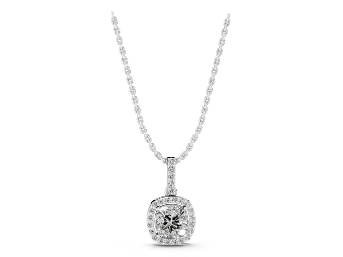 Cushion Halo Diamond Pendant with Prong Setting Silver