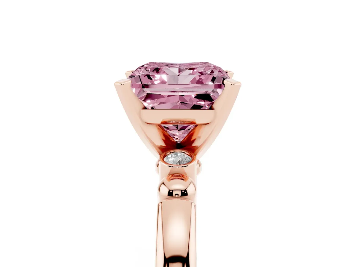 Fancy Pink Princess Cut Solitaire Beaded Band with Four-Prong Setting Rose gold