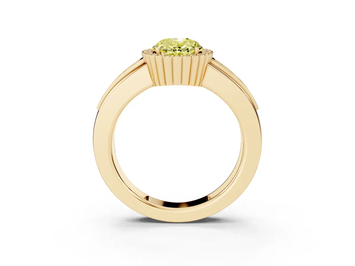 Fancy Yellow Oval Cut Cut Halo Pave Band Four-Prong Ring Yellow gold