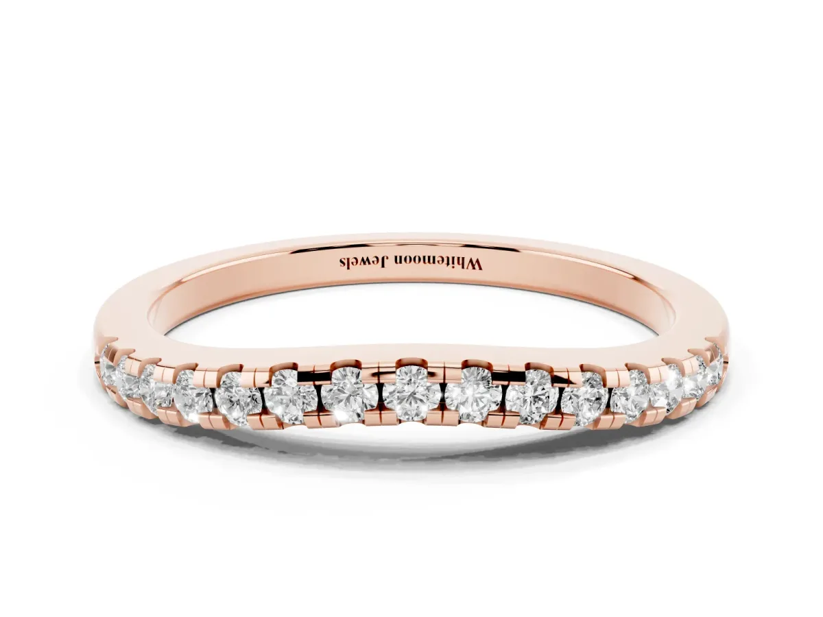 Pavé Round Diamond Curved Band with Shared Prong Setting Rose gold