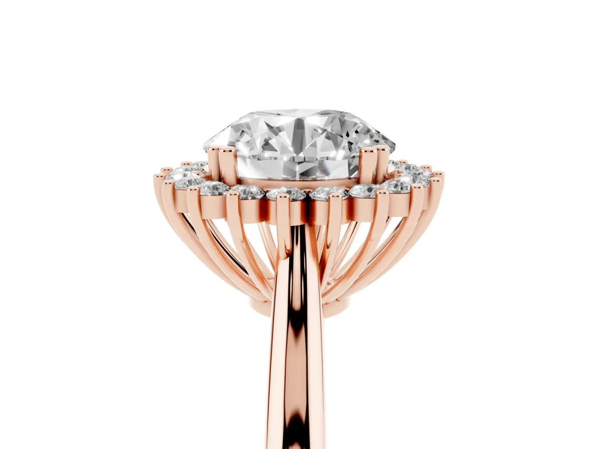 Round Cut Cut Diamond Halo Ring with Solitaire Band and Prong Setting Rose gold