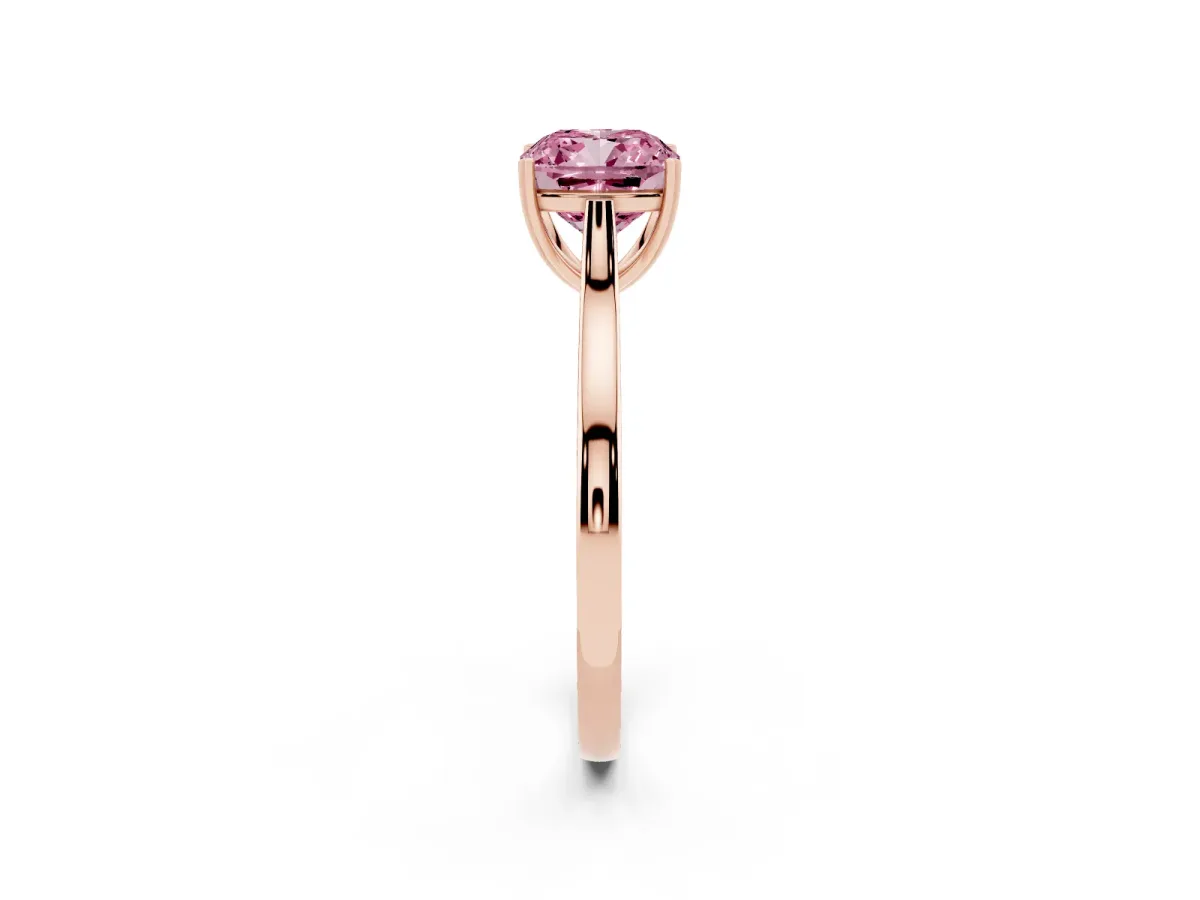 Fancy Pink Cushion Cut Solitaire Heart Prong Engagement Ring with Tapered Band Rose gold